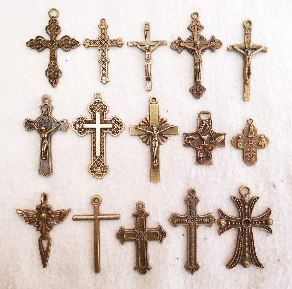 Mix big crosses Charm For Jewelry Making bronze love flower jesus crosses Pendants For Bracelets pretty crosses Charm