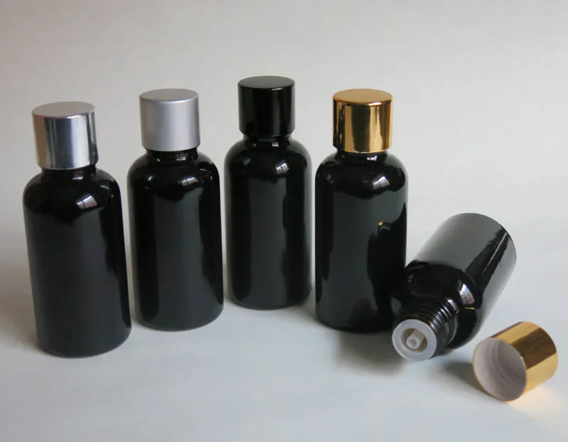 wholesale 30ML Black Glass essential oil bottle carrier ,30ml Sessential oil glass bottle with aluminium screw cap