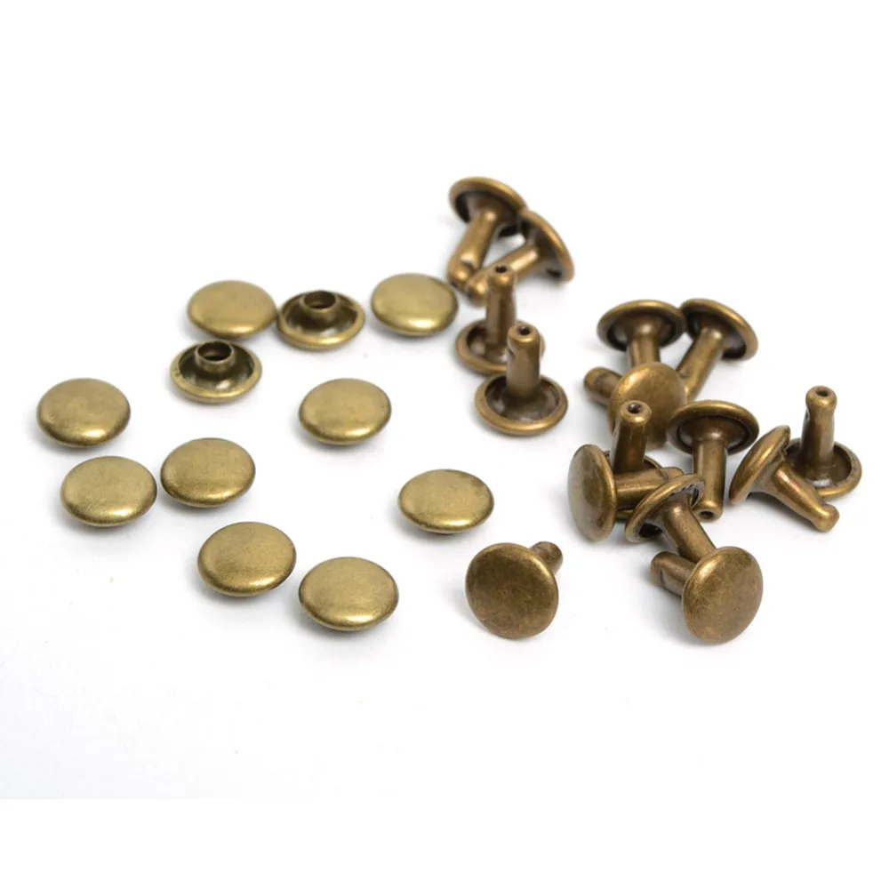 100pcs 7mm Antique Bronze Brass Round Metal Double Cap Rivets 0.43x0.27\