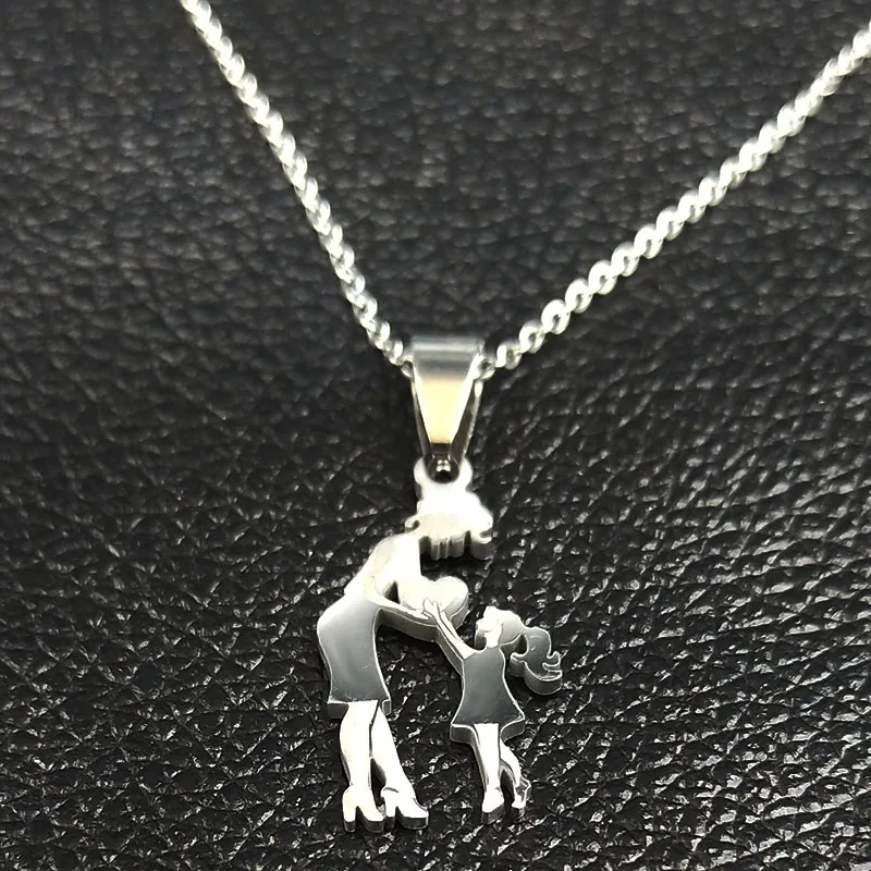 Mutter Tochter Familie Halskette Edelstahl Kette Kinder Kind Silber Farbe Anhänger Halsketten Schmuck Frauen Muttertag Geschenk – Detail 6
