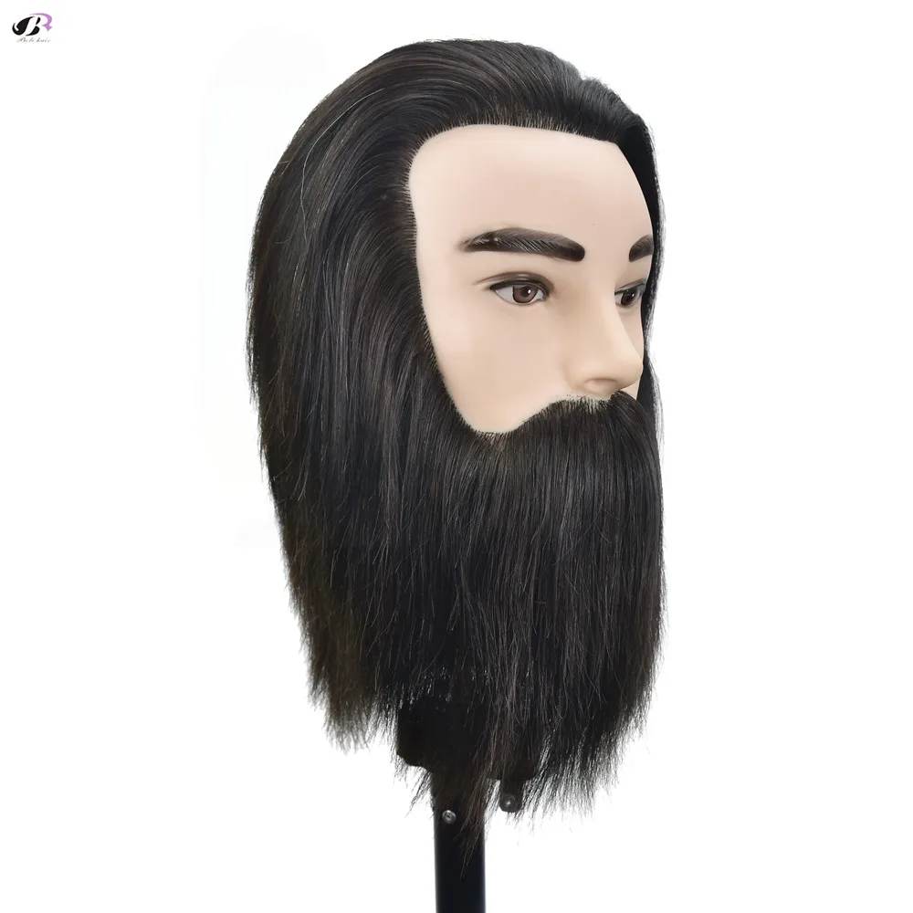 Bolihair Professional Men Hairdressing Training Head with 100% Human Hair Beard Beauty Dummy Head Salon Nature Hair Mannequin