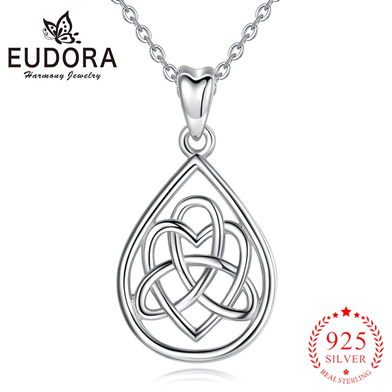 Eudora 925 Sterling Silver Celtics Knot Drop Water Pendant Necklaces Sterling-silver Jewelry for Women Girls Romantic Gift D132