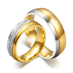 Wedding Ring for Women and Men Gold Color Love Engagement Jewelry Couple Stainless Steel Ring Valentines Day Gift