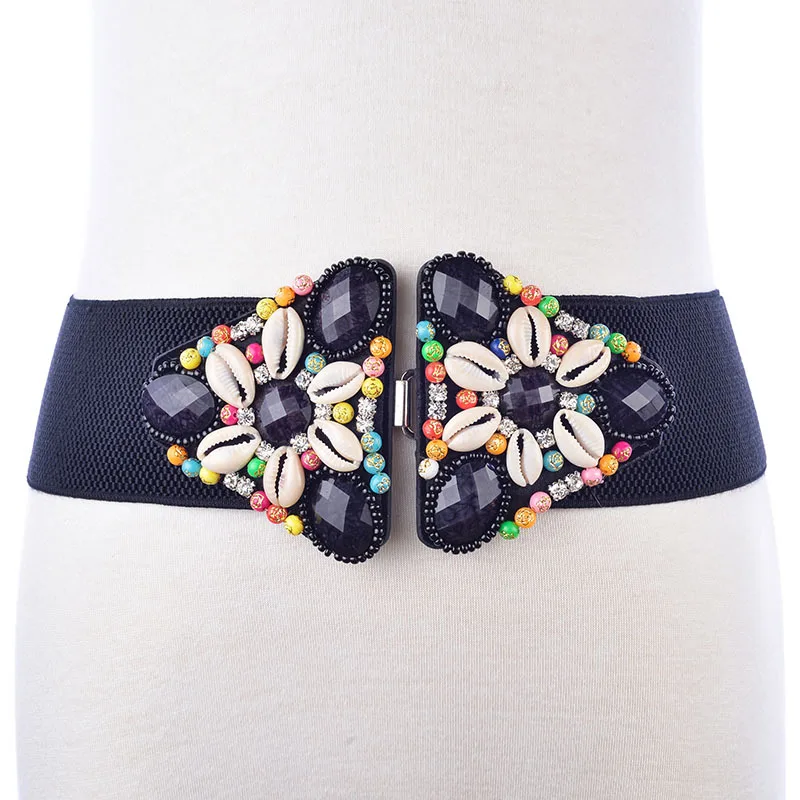 Fashion Women Elastic Wide Corset Belt for Women Glass Crystal Ceinture Ladies Thin Rhinestone Inlaid Belt Waist Girdle Sj24