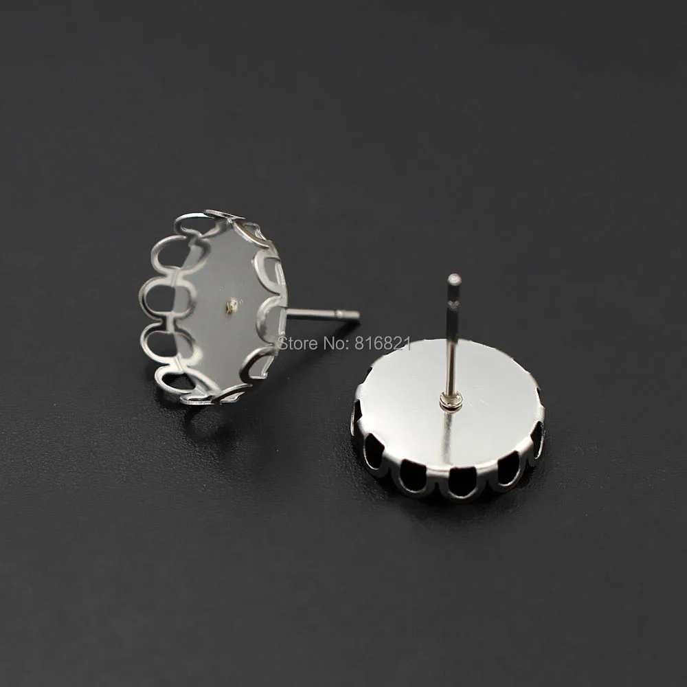 

100 шт., 12 мм-20 мм, стеклянные кабошоны с камеей, основания, серьги из нержавеющей стали, круглые серьги-гвоздики с рамкой, фурнитура «сделай сам», без выцветания