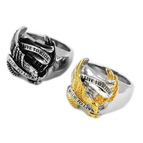 Wholesale Live To Ride Eagle Biker Ring Stainless Steel Ring Jewelry Silver Color Gold Classic Motor Biker Men Ring SWR0005A