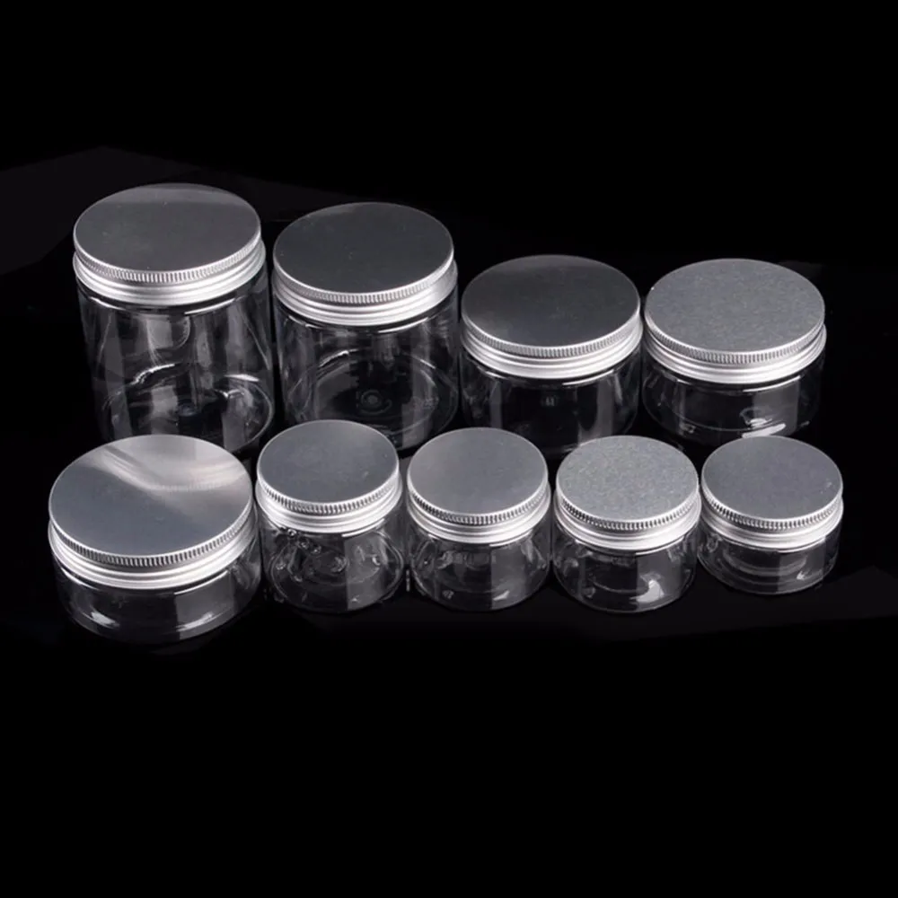 Make Up Storage Jar Cosmetic Plastic Clear Container Aluminum Lid Small Bottle30ML/40ML/50ML/60ML/80ML/100ML/120ML/200ML/250ML