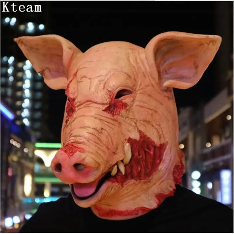 2018 New Saw Pig Head Scary Masks Novelty Halloween Mask Halloween Scary Pig Mask Scary Cosplay Costume Latex Holiday Supplies