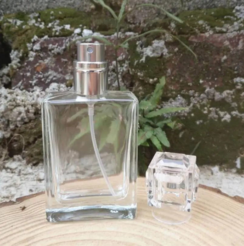 Wholesale 30ML clear square glass perfume bottle cosmetic dispensing nozzle spray bottles LX1054