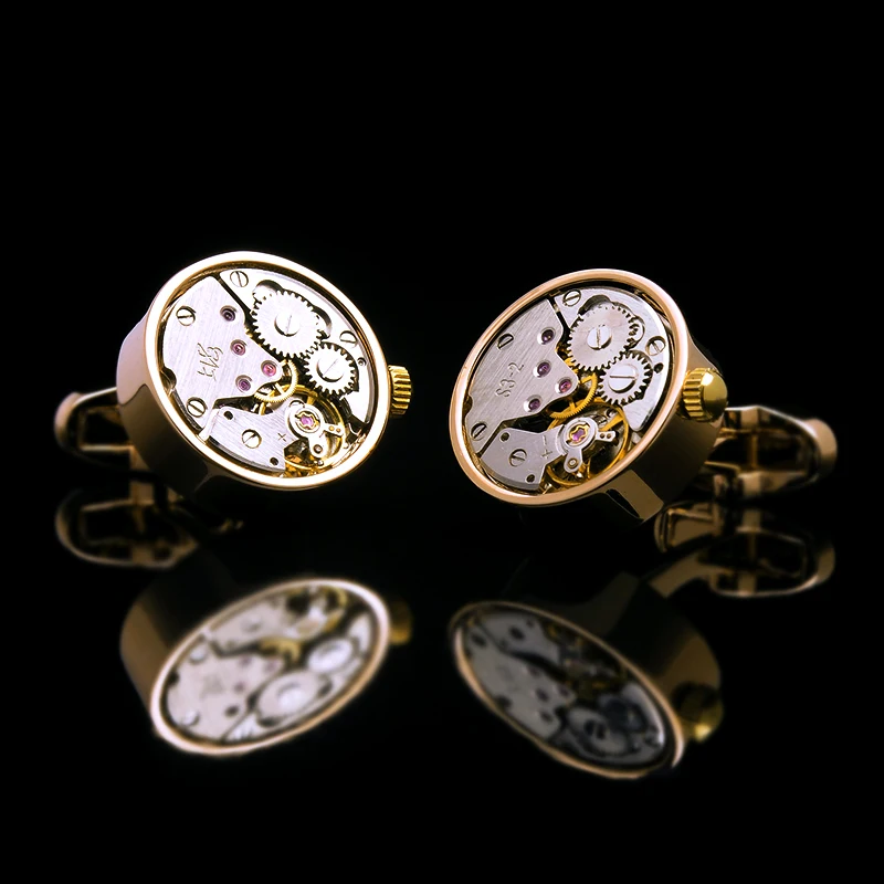 KFLK cufflinks for mens Brand watch movement mechanical cuff links Stainless Steel Buttons Gold-color High Quality guests