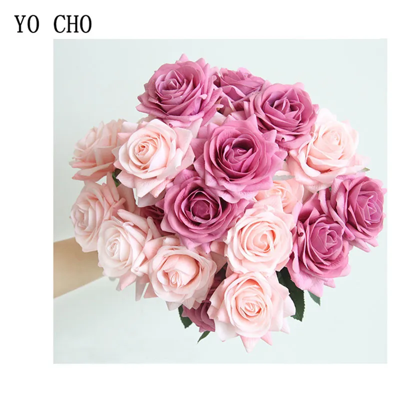 YO CHO Artificial Flowers Silk Artificial Roses Pink Red White Wedding Bouquets Fake Peonies Home Party Decoration Fake Flowers image 5