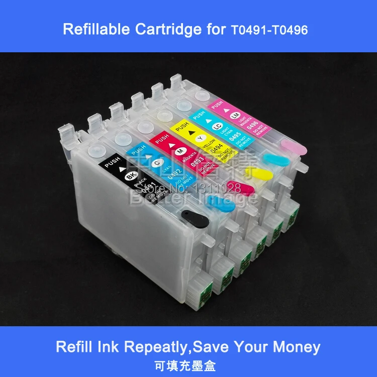 INK WAY T0491 T0492 T0493 T0494 T0495 T0496 Empty refillable ink cartridge for R210 R310 R350 RX510 R230 with ARC,10 Set, 60 PCS