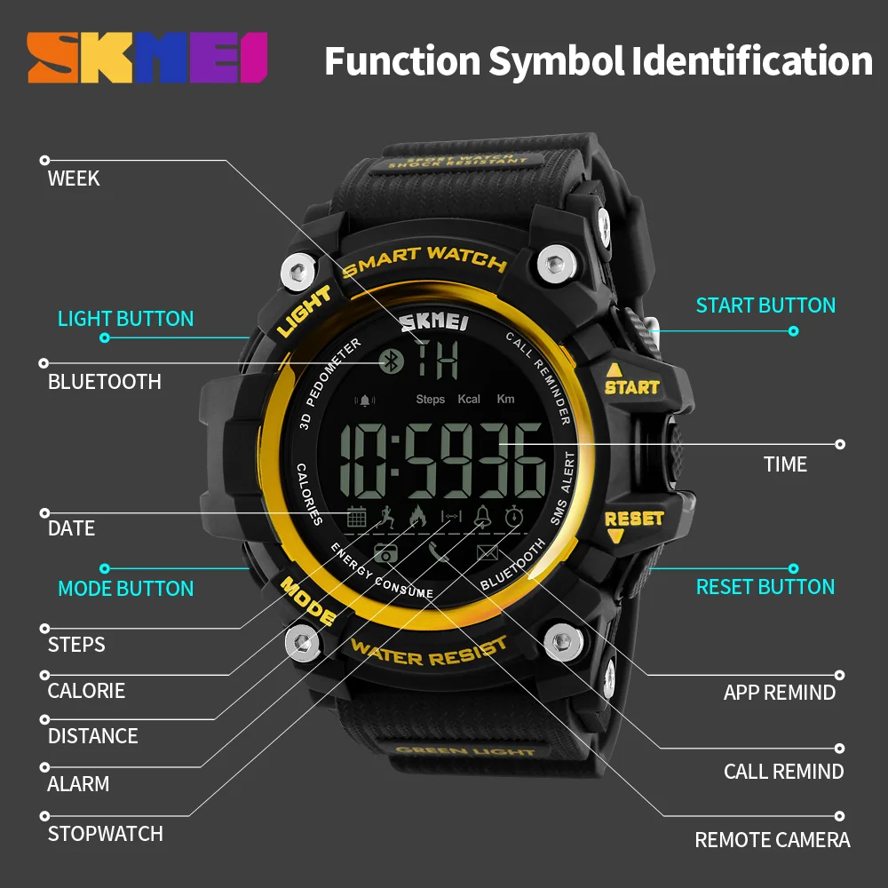 SKMEI Smart Bluetooth Sports Watch Fitness Tracker Calorie Pedometer Waterproof Men\'s Watches LED Digital Smart Wrist watch