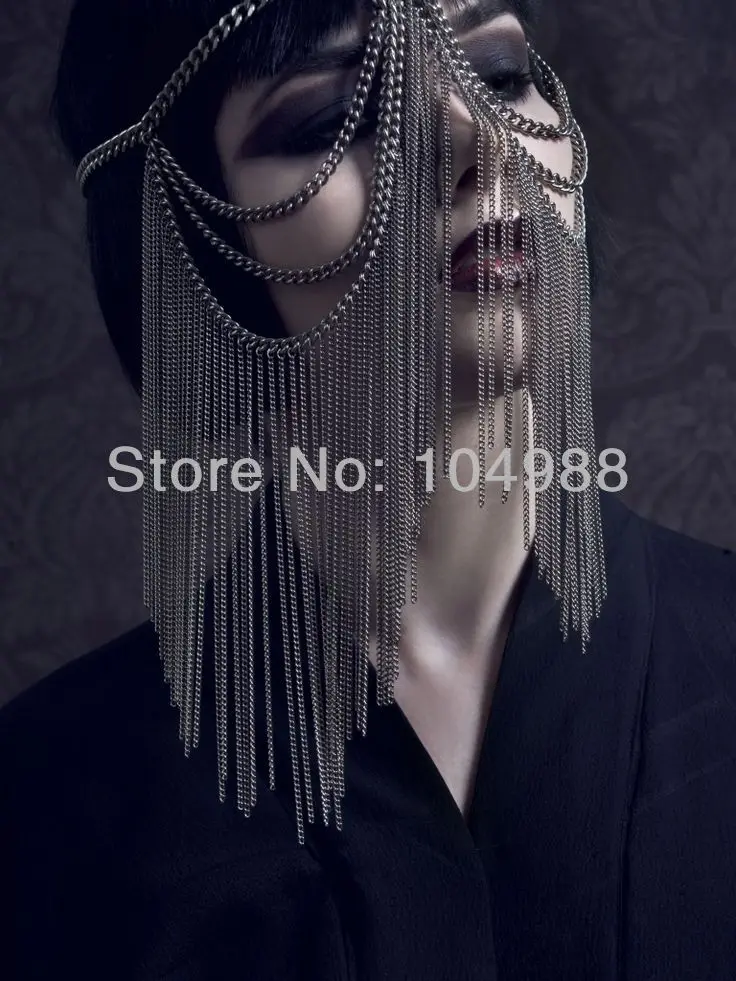 FREE SHIPPING NEW STYLE BY-01 WOMEN FASHION GRAY-BLACK COLOR PLATED METAL CHAIN MULTI-LAYERS CHAINS HEAD FACE CHAIN JEWELRY