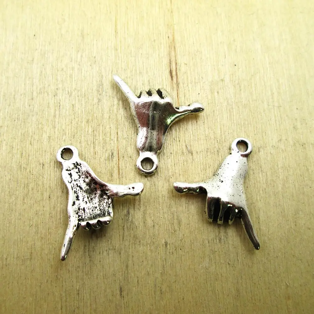 15pcs--20x21mm Surfer Shaka Hand charm pendants  DIY necklace/ bracelets  charms antique silver tone