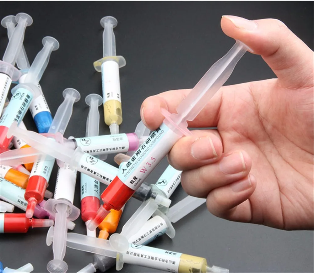 12pcs/set 5g Diamond Jade Jewelry Polishing Lapping Paste Compound Syringes 0.5/1/1.5/2.5/3.5/5/7/10/14/20/28/40Micron