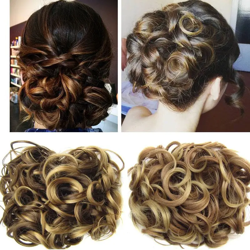 Jeedou updos cabelo sintético chignon clip em extensões de cabelo mistura cor coque almofada encaracolado chignon casamento cabelo updos para