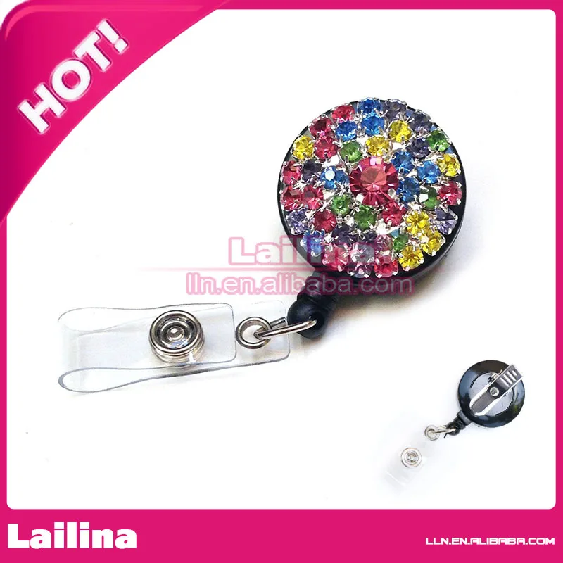 20pcs/lot Colorful Fashion Jewelry Rhinestone Retractable Decorative ID Badge Holder/Badge Reel