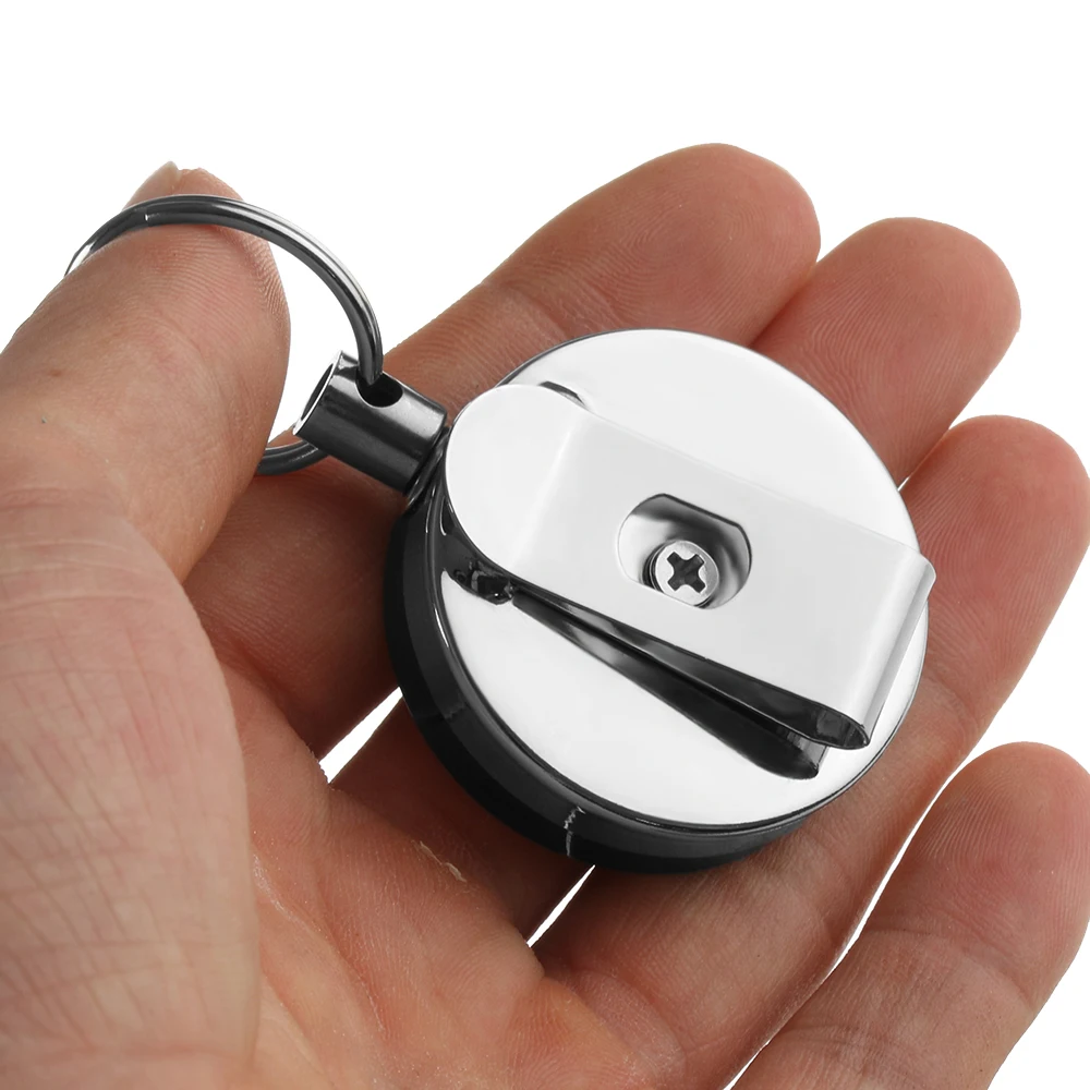 2 pcs/lot Retractable Reel Recoil Pull Key Ring Chain CSteel Wire Belt Clip Ski Pass ID Card Badge Holder