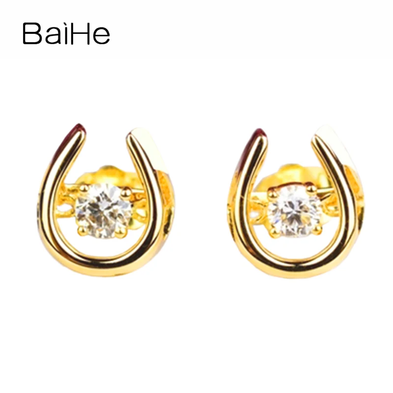 BAIHE Genuine Solid 14K Yellow Gold 0.30ct H/SI Dancing Diamond Stud Earrings Women Gift Trendy Fine Jewelry pendientes mujer