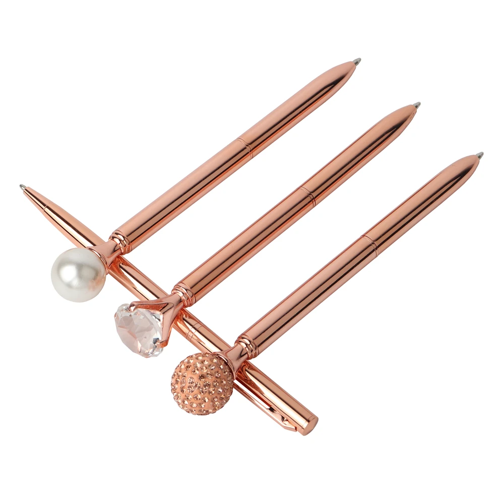 4pcs/set New Rose Gold Ballpoint Pen Pearl Pens Spotted Diamonds Oil Gradient Pen Set Black Blue refill Novel Stationary Set