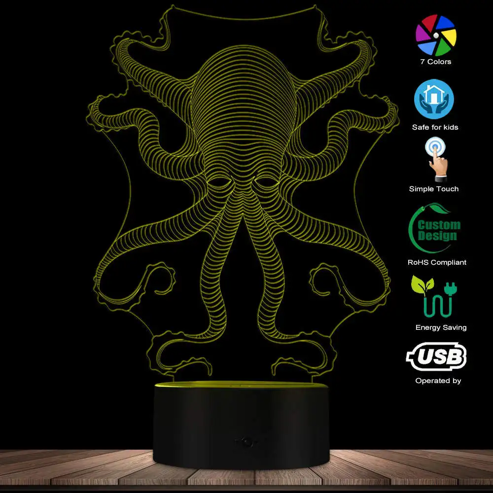 

LED Optical illusion Octopus 3D Effect Acrylic Lamp Colorful Decorative Novelty Table Night Light Unique Gift For Kids Baby
