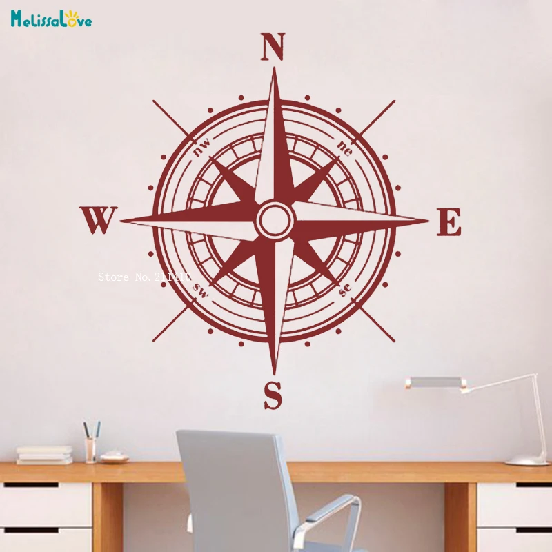 Nautical Compass Rose Wall Sticker Nautical Decoration North South West East Decals Stickers Bedroom Vinyl Art Poster YT1291