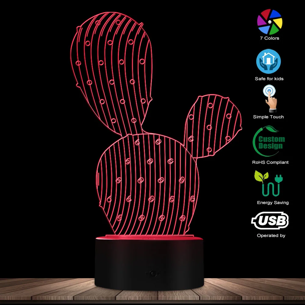 Lámpara de diseño en forma de Cactus 3D, luz nocturna de ilusión óptica 3D, lámpara Visual LED contemporáneo para planta de desierto, lámpara de mesa para decoración del hogar