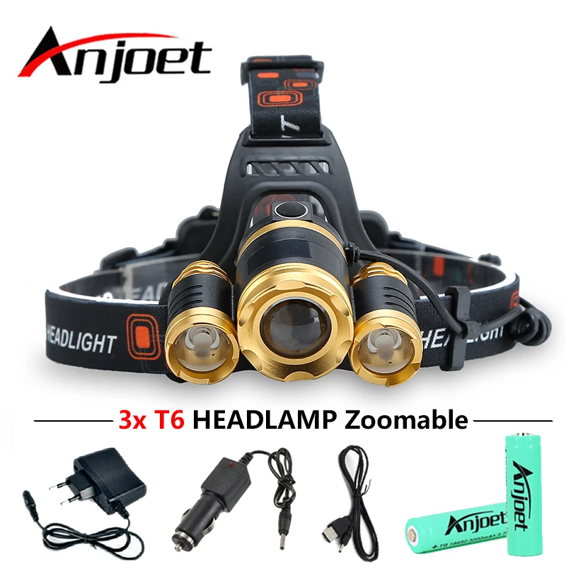 

10000LM LED 3xT6 Headlamp Headlight Head Lamp lighting Light Flashlight Torch Lantern Fishing + 18650 Battery+Car USB AC Charger