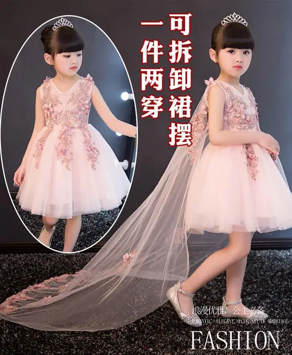 

girl dress for wedding party new style flowers princess girls dresses children clothing summer girl Dovetail dresses 1-12Y