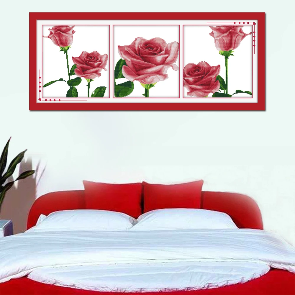 Joy Sunday-Flower Counted and Stamped Bed Room and Parlour Home Decor, Pink Memory Alocasia Love Flower, Cross Stitch, H190 H191