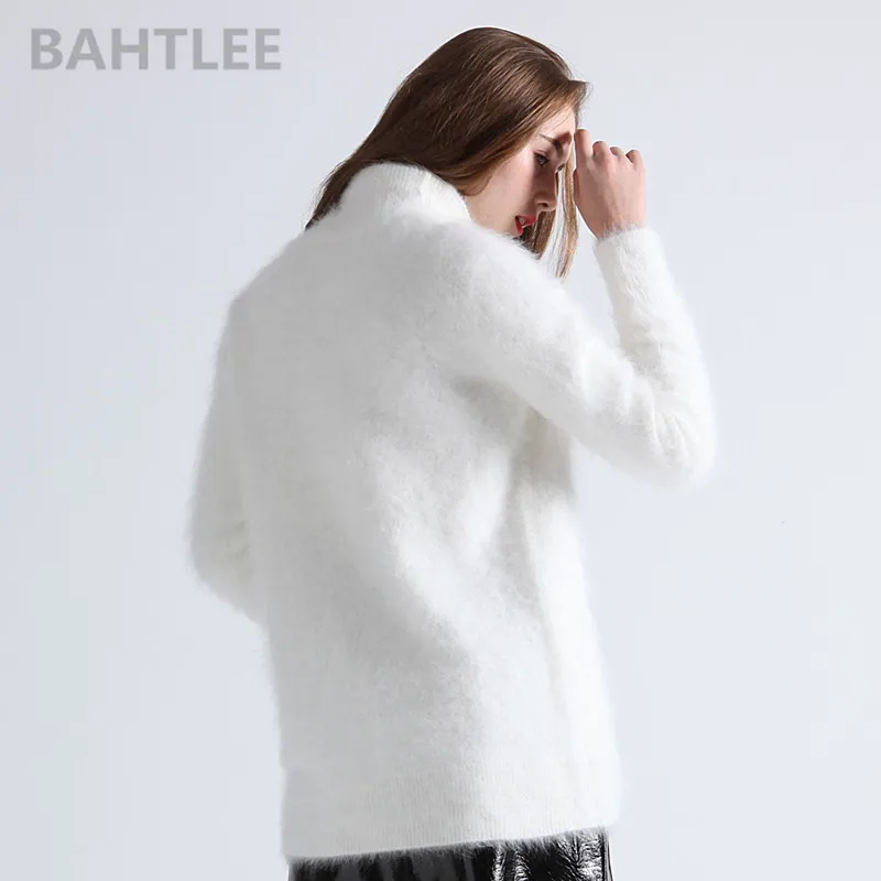 BAHTLEE-Women\'s Angora Jumper, Turtleneck Pullovers, Knitting Sweater, Long Sleeve, Keep Warm, White, Winter