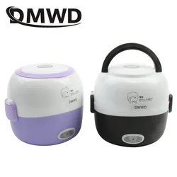 Dmwd Mini Rijstkoker Thermische Verwarming Elektrische Lunchbox 1/2 Lagen Draagbare Voedsel Stoomboot Koken Container Maaltijd Lunchbox Warmer