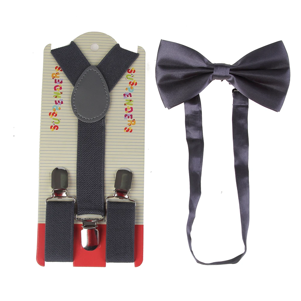 Children Suspenders Bowtie Set Baby Boys Girls 2.5cm Wide Brown Suspenders Bow Tie Kids Braces