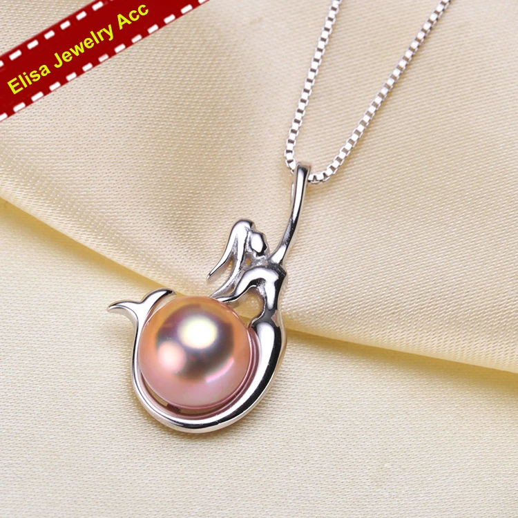 

S925 Sterling Silver Pearl Pendant Of The Little Mermaid Accessory Women DIY Pearl Pendant Jewelry Findings&Components 3Colors