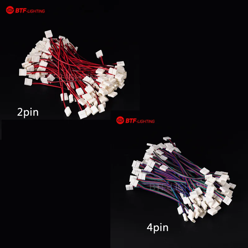 20pcs 8mm 10mm 12mm 2pin 3pin 4pin 5pin Single Dual End Solderless Cover Connector IP65 15cm Cable Wire for 5050 3528 LED Strip