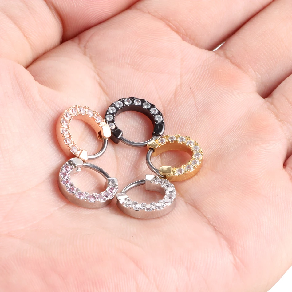1PC Copper Nose Septum Clicker Ring Titanium Shaft Crystal Nariz Nose Piercing Indian Ear Helix Earring Septum Labret Piercing