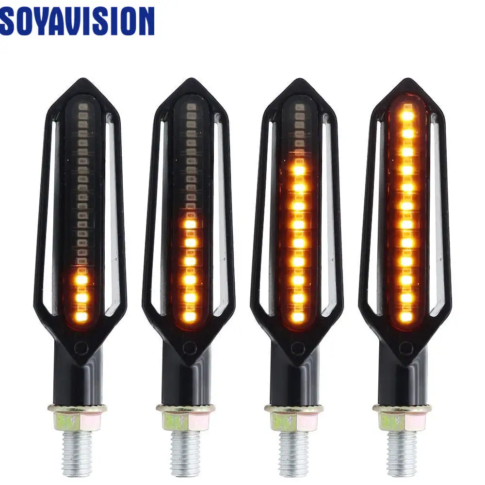 Amber Motorcycle Turn Signals Light LED Flowing Water Flashing Lights Motorcycles Blinker Indicators Red Brake Lamp With DRL