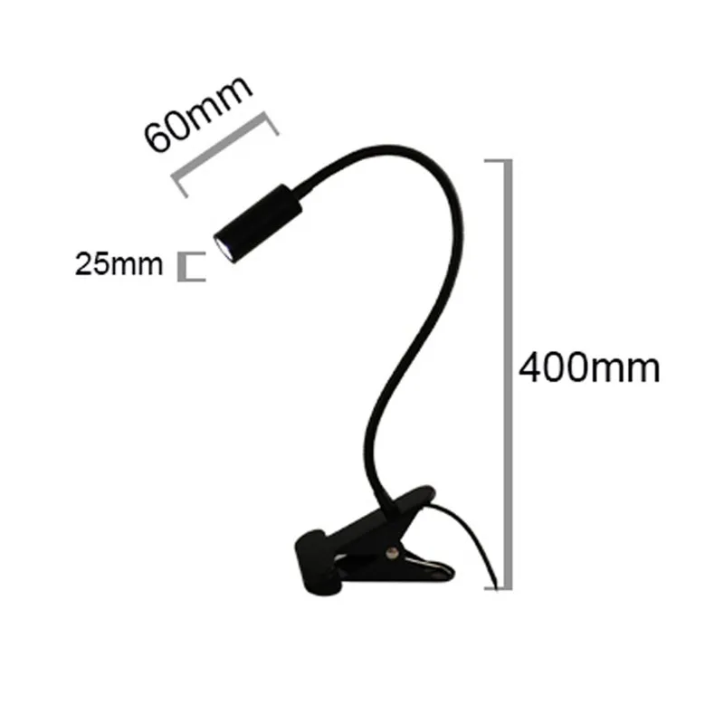 USB Operated LED Spot Light and Clip Book Lamp, Dimmable Metal Bedside Lighting for Reading, Soft Flexible Hose, DC 5V