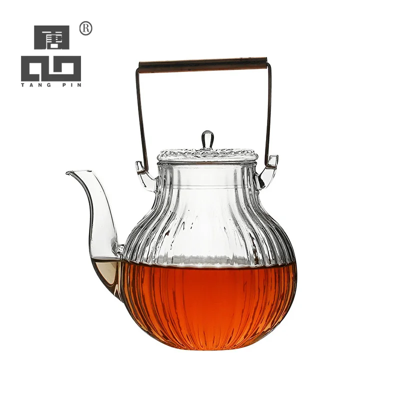 

TANGPIN-Heat-Resistant Glass Teapot, Boiling Kettle, Flower Tea Pot, Tea Set, Drinkware, 600ml