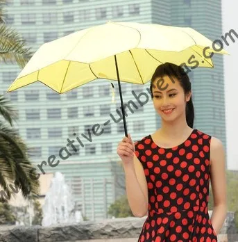 

Manual Lotus leaf umbrellas,100%sunscreen,190T pongee,three fold,ladies' parasol,rotate black embroidery piping,windmill shape