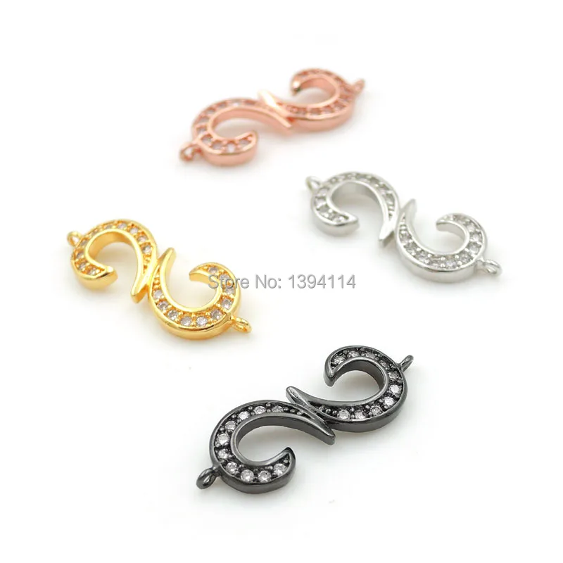 

22*8*2mm Micro Pave Clear CZ Arc Bar Of 2 Hooks Connector Fit For Women As DIY Bracelets Accessory