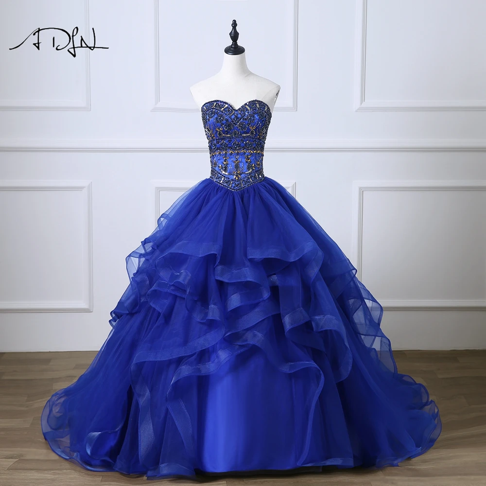 

ADLN милый корсет королевский синий Quinceanera платья бальное платье Роскошные Стразы Дебютант платье на заказ милое 15 платье