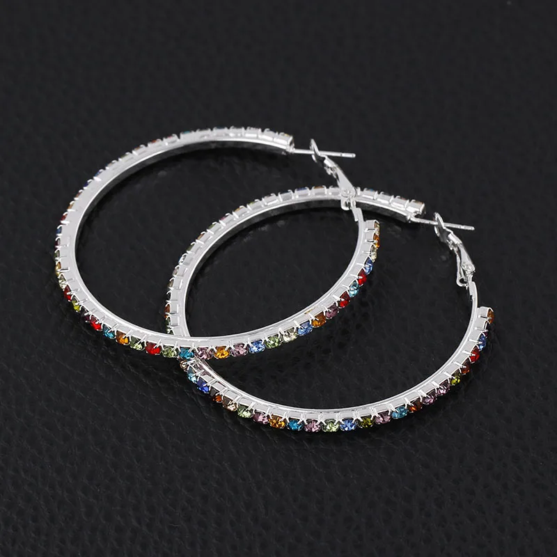 BLIJERY Elegant Wedding Jewelry Accessories Multicolor Rhinestones Crystal Round Hoop Earrings for Women Prom Gifts