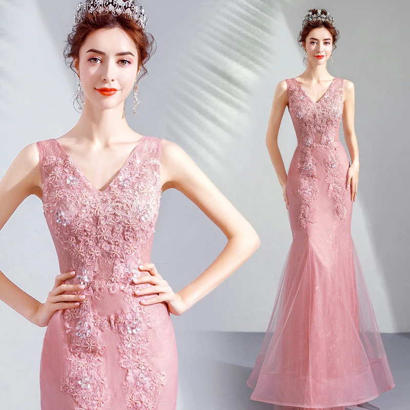 Sirena rosa vestito Da Sera lungo 3d fiore perle prom abito robe de mariee signore di ritorno a casa del vestito vestito convenzionale vestido de noiva