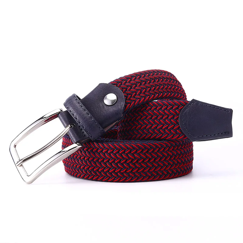 Mixed Color Elastic Belt Men Woven Elastic Stretch Belt Braided Knitted Stretch Belt With Covered Buckle1-3/8\