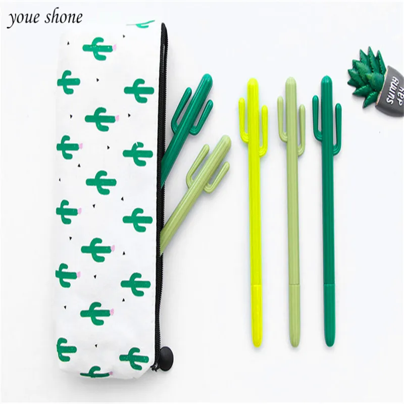 3PCS/Set Gel Pen Cute Hot Fresh Cactus Shaped 0.5mm Black Neutral Pen Carbon Students Writing Pens School Study Stationery