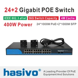 24 Ports POE Switch With 2 Gigabit SFP 24 PoE 2 SFP Ports Gigbit PoE Ethernet Network Switch 1000Mbps  Rackmount