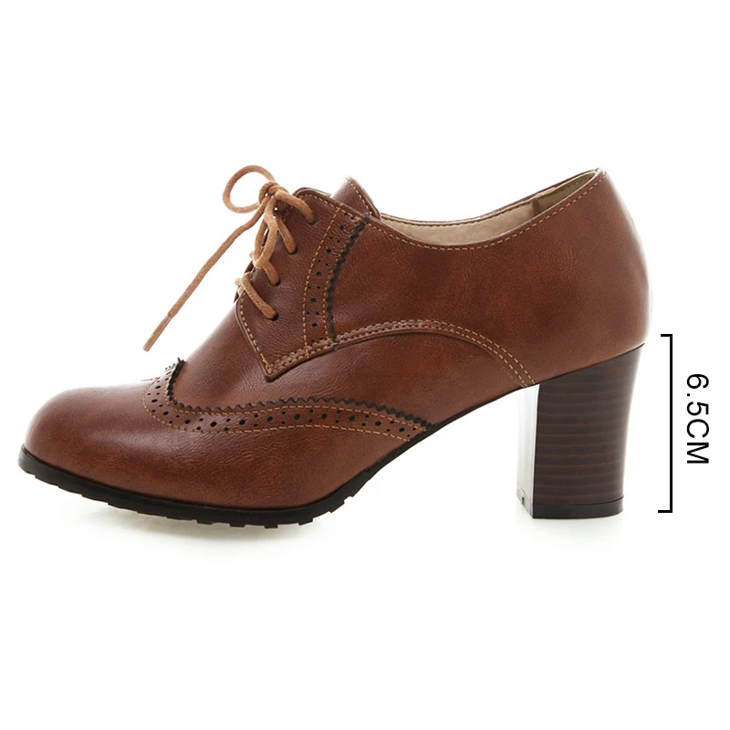 2024 otoño mujeres Oxford zapatos con cordones Vintage punta redonda botines de mujer estilo inglés tacones altos señoras Chaussure femme 42 43