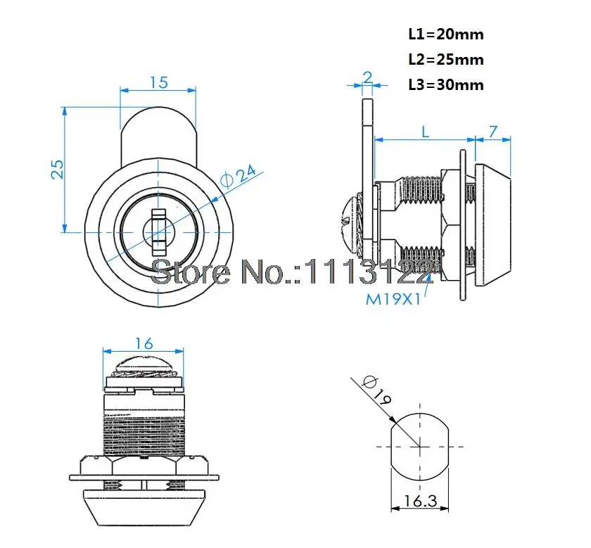 Master Key System 103-20 Mailbox Cam Lock with  Hook Cam File Cabinet Lock 103-25mm lock with Computer Key  1 PC